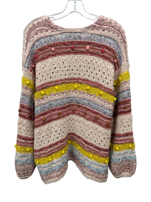Anthropologie Size L Beige, Red, Yellow Cotton Blend Bubble Knit Stripe Cardigan Beige, Red, Yellow / L