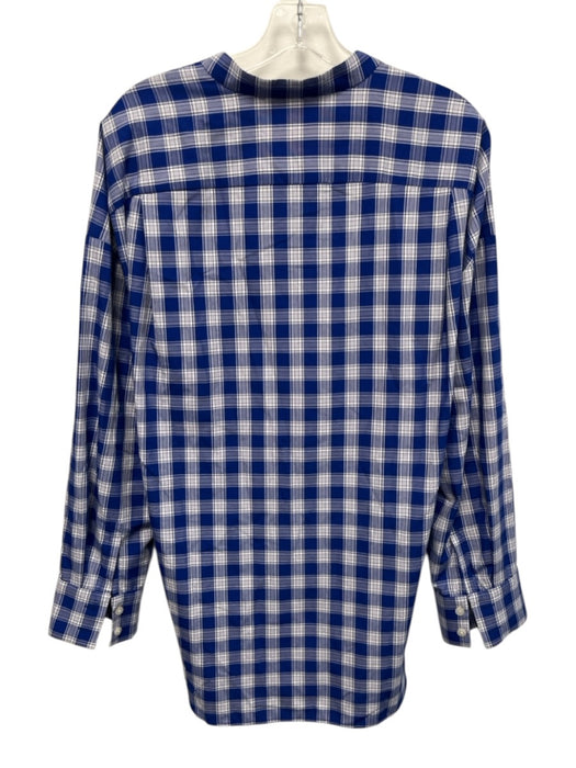 Rachel Comey Size 10 Blue & White Rayon Blend Plaid Long Sleeve V Neck Top Blue & White / 10