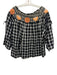 Innika Choo Size One Size Black, White & Orange Print Linen Plaid Wide Neck Top Black, White & Orange Print / One Size