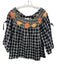 Innika Choo Size One Size Black, White & Orange Print Linen Plaid Wide Neck Top Black, White & Orange Print / One Size