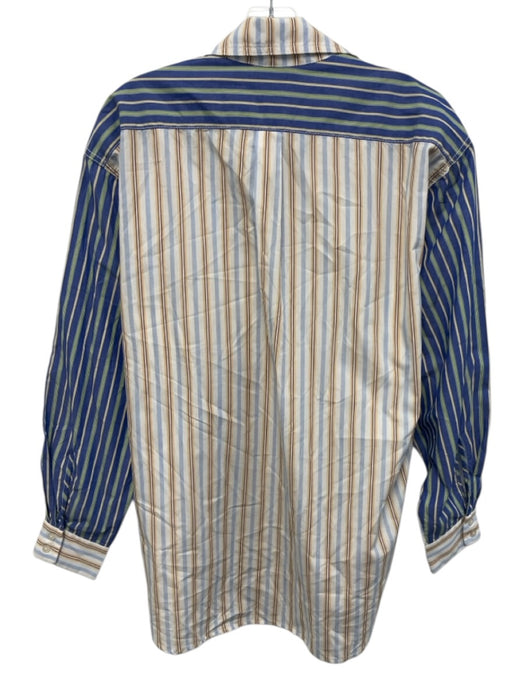 Rachel Comey Size L White, Blue & Beige Cotton Striped Long Sleeve Button Up Top White, Blue & Beige / L