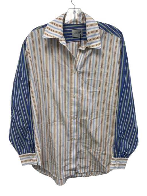 Rachel Comey Size L White, Blue & Beige Cotton Striped Long Sleeve Button Up Top White, Blue & Beige / L
