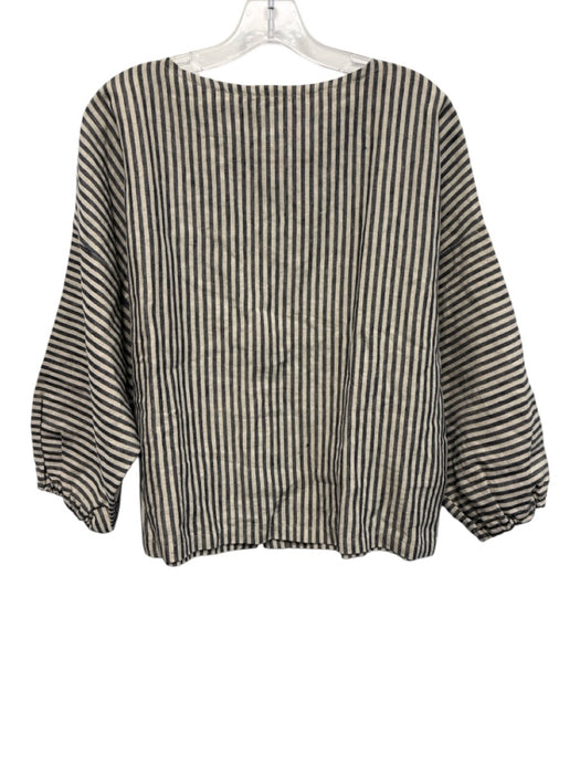 Ichi Antiquites Size Est L Taupe Beige & Blue Linen Striped Boat Neck Top Taupe Beige & Blue / Est L