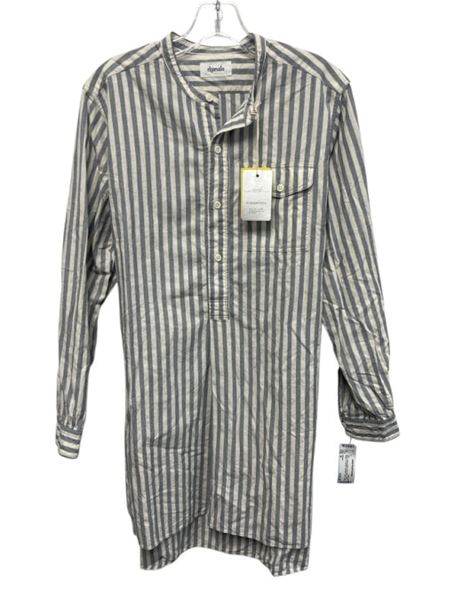 Chimala Size M Cream White & Navy Blue Cotton Striped 1/2 Button Tunic Top Cream White & Navy Blue / M