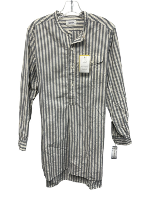 Chimala Size M Cream White & Navy Blue Cotton Striped 1/2 Button Tunic Top Cream White & Navy Blue / M