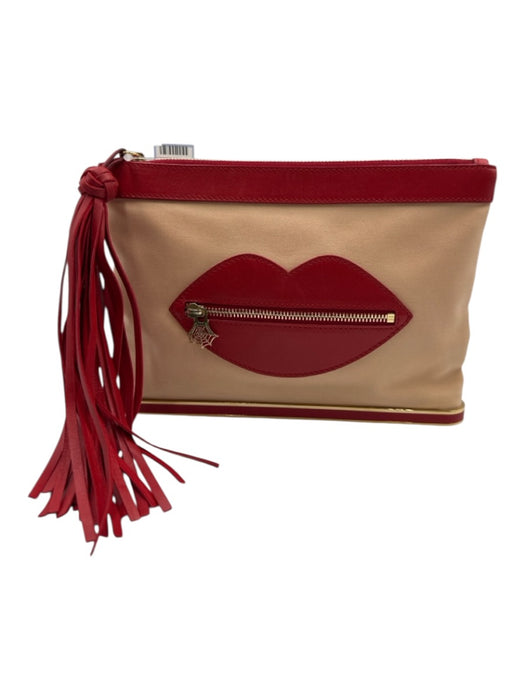 Charlotte Olympia Pink & Red Textile & Leather Lips Zip Close Pouch Clutch Bag Pink & Red