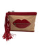 Charlotte Olympia Pink & Red Textile & Leather Lips Zip Close Pouch Clutch Bag Pink & Red