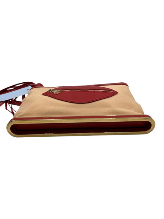 Charlotte Olympia Pink & Red Textile & Leather Lips Zip Close Pouch Clutch Bag Pink & Red