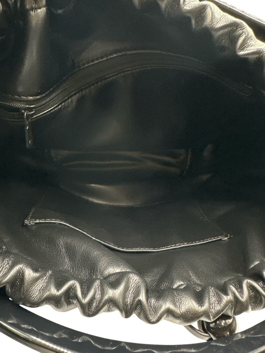 Melie Bianco Black Silicone Faux Leather Basket Removable pouch Hand Bag Black