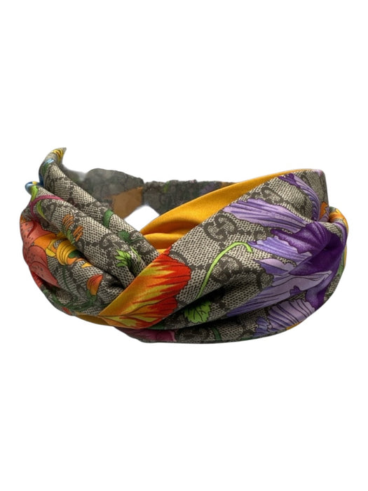 Gucci Yellow, Brown & Multi Silk Guccissima Floral Twist Knot Headband Yellow, Brown & Multi