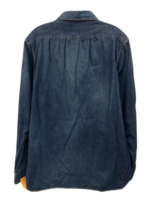 Chimilayan Size L Blue Cotton Solid Button Up Men's Long Sleeve Shirt Blue / L