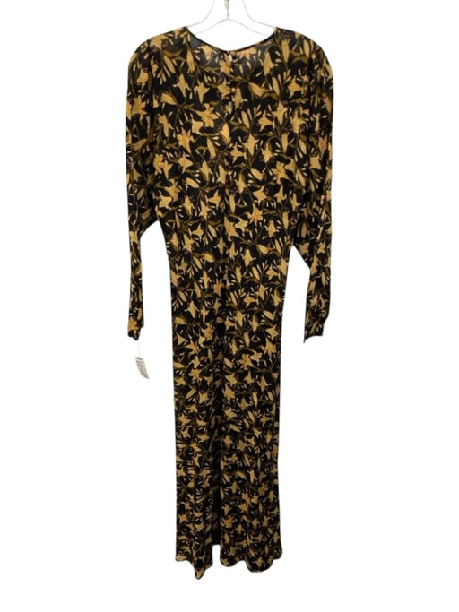 Doen Size XL Black & Yellow Cotton Long puff sleeve Floral Print Maxi Dress Black & Yellow / XL