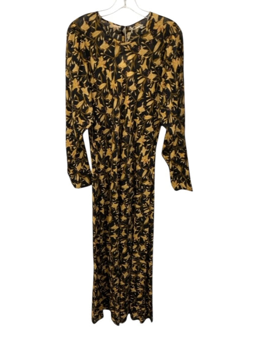 Doen Size XL Black & Yellow Cotton Long puff sleeve Floral Print Maxi Dress Black & Yellow / XL