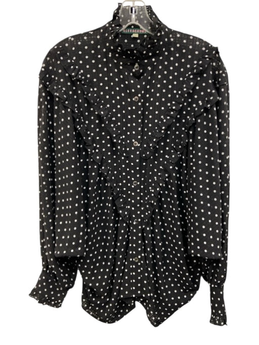 Alexa Chung Size M Black & White Polyester Long Sleeve Polka Dot Buttons Top Black & White / M