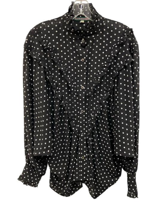 Alexa Chung Size M Black & White Polyester Long Sleeve Polka Dot Buttons Top Black & White / M