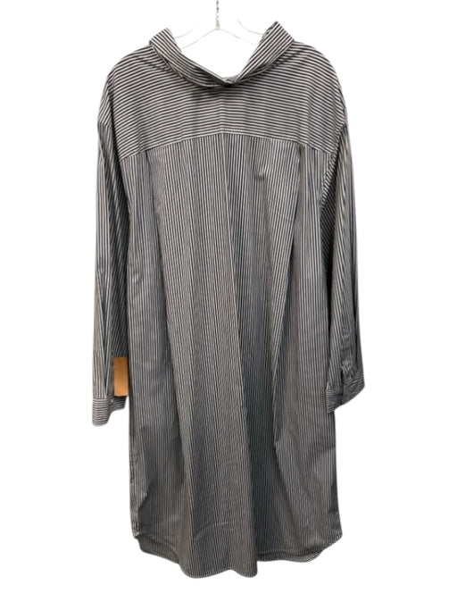 The Frankie Shop Size L White & Gray Cotton & Nylon 3/4 Sleeve Stripe Midi Dress White & Gray / L
