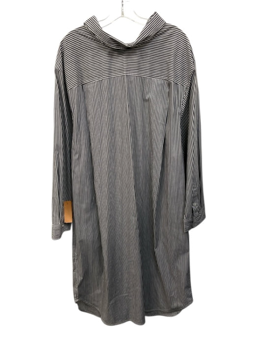 The Frankie Shop Size L White & Gray Cotton & Nylon 3/4 Sleeve Stripe Midi Dress White & Gray / L