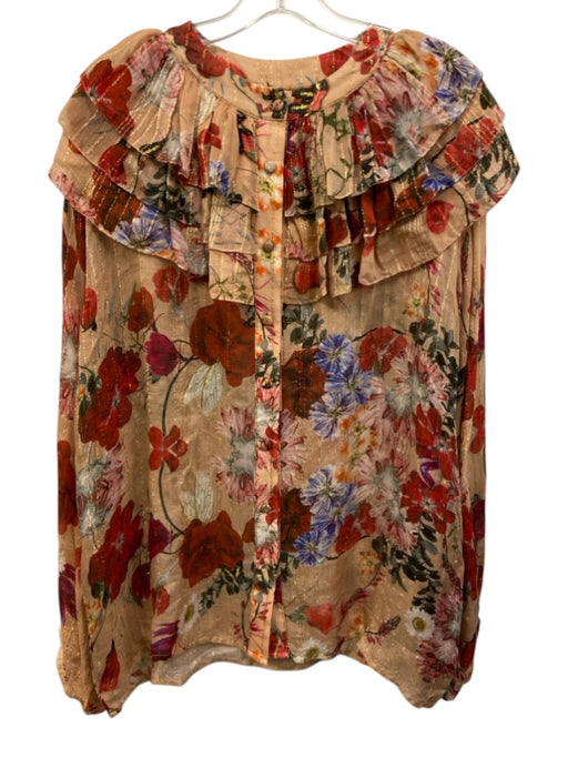 Korovilas Size 10 Peach, Red & Multi bemberg Long puff sleeve Buttons Top Peach, Red & Multi / 10