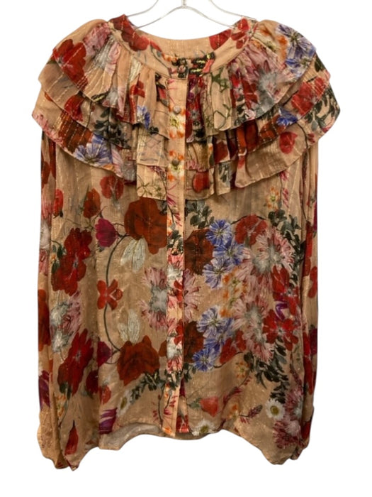 Korovilas Size 10 Peach, Red & Multi bemberg Long puff sleeve Buttons Top Peach, Red & Multi / 10