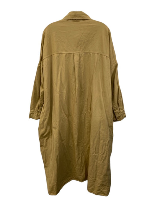 The Frankie Shop Size L Yellow Beige Cotton 3/4 Sleeve Buttons Collar Midi Dress Yellow Beige / L