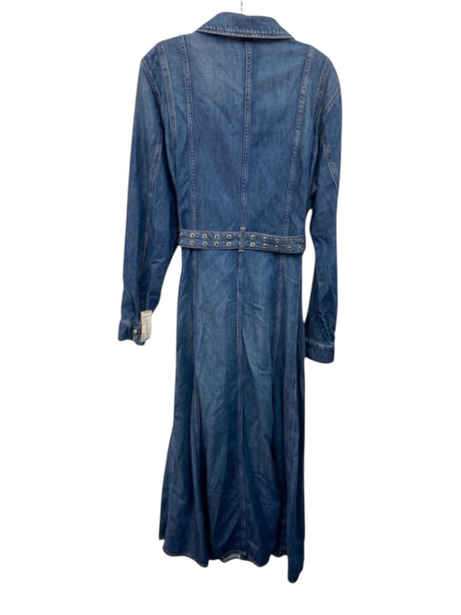 Ganni Size 10/12 Medium Wash Cotton Denim Long Sleeve Snaps Collar Maxi Dress Medium Wash / 10/12
