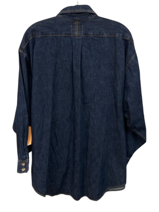 Rachel Comey Size M/L Dark Wash Cotton Denim Long Sleeve Buttons Collar Top Dark Wash / M/L