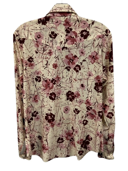 H Bar C Size 38 Pink, Red, Cream Pearl Snaps Floral Print Long Sleeve Collar Top Pink, Red, Cream / 38