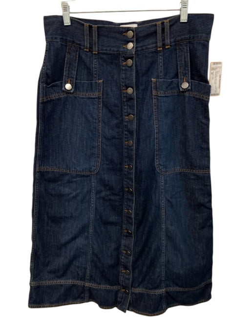 Goop G. Label Size 30 Dark Wash Cotton Denim Buttons Patch Pockets Midi Skirt Dark Wash / 30