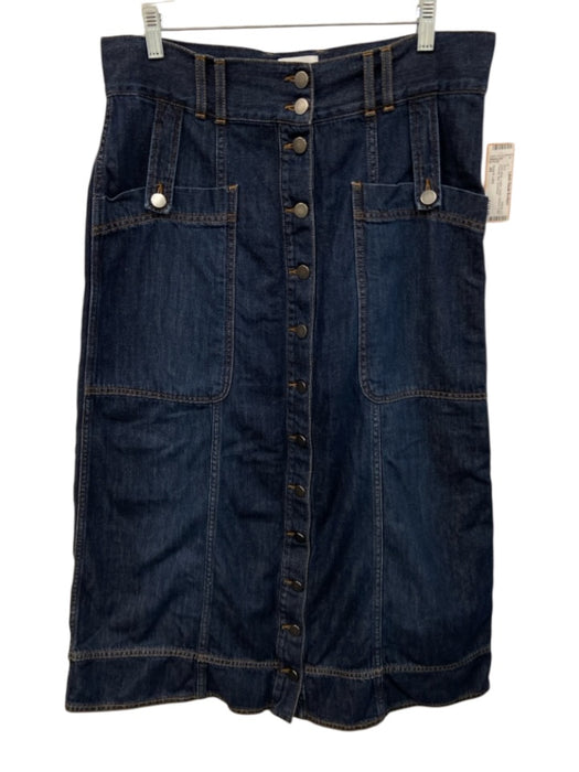 Goop G. Label Size 30 Dark Wash Cotton Denim Buttons Patch Pockets Midi Skirt Dark Wash / 30