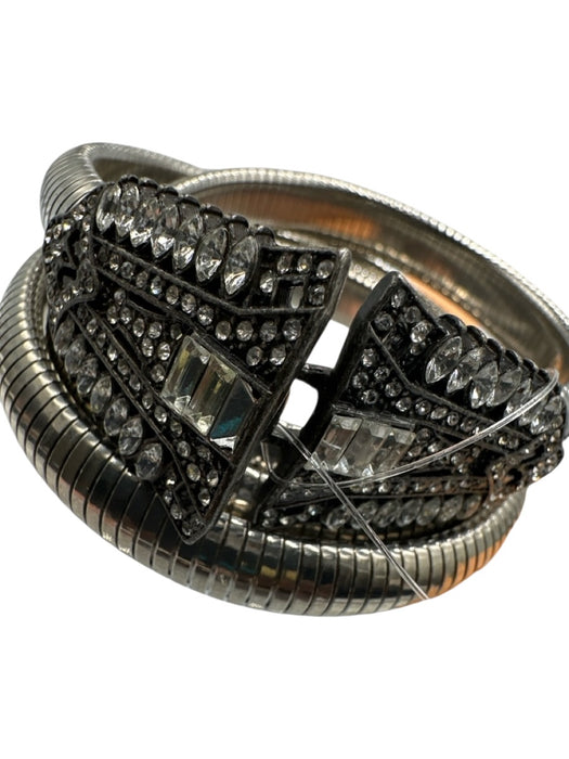 No Brand Silver & Clear Metal Rhinestone Hook Clasp Stretch Art Deco Belts Silver & Clear / M