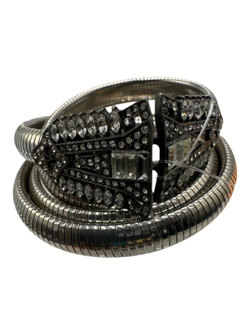 No Brand Silver & Clear Metal Rhinestone Hook Clasp Stretch Art Deco Belts Silver & Clear / M