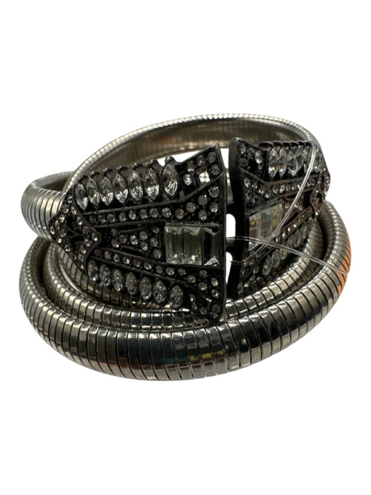 No Brand Silver & Clear Metal Rhinestone Hook Clasp Stretch Art Deco Belts Silver & Clear / M