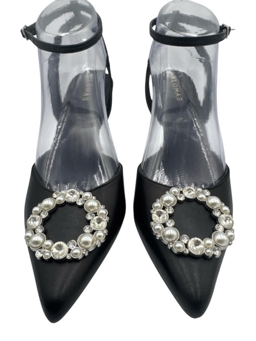 Alohas Shoe Size 39 Black, Silver, Clear Leather Pointed Toe Faux Pearl Pumps Black, Silver, Clear / 39