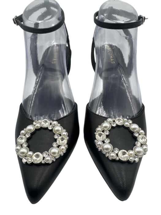 Alohas Shoe Size 39 Black, Silver, Clear Leather Pointed Toe Faux Pearl Pumps Black, Silver, Clear / 39