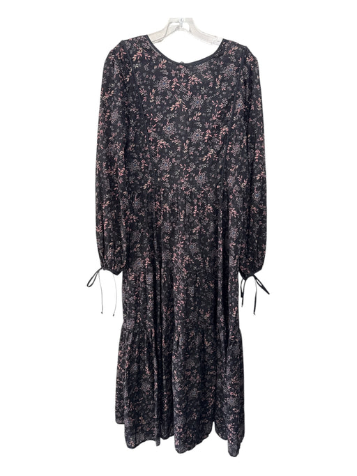 Madewell Size L Black, Pink & Blue Recycled Long Sleeve Trim Floral Maxi Dress Black, Pink & Blue / L