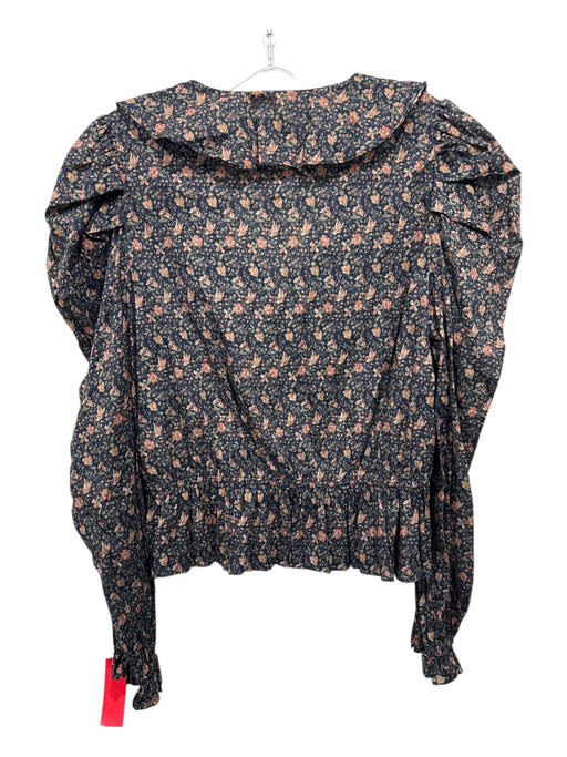 Christy Dawn Size L Orange, Green & Black Cotton Long Sleeve Floral Peplum Top Orange, Green & Black / L