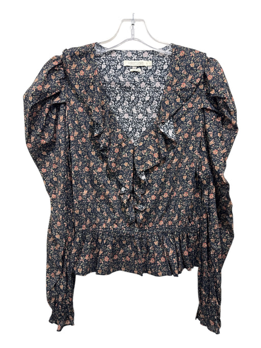 Christy Dawn Size L Orange, Green & Black Cotton Long Sleeve Floral Peplum Top Orange, Green & Black / L