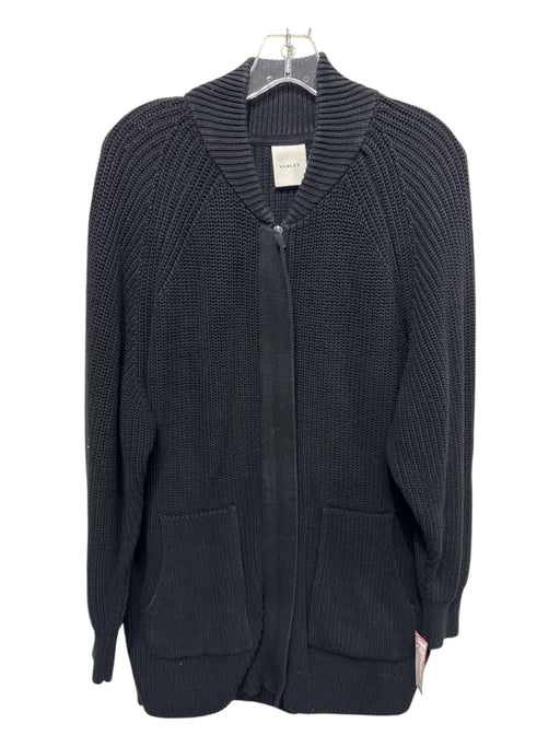Varley Size L Black Cotton Blend Zipper Pockets Long Sleeve Cardigan Black / L