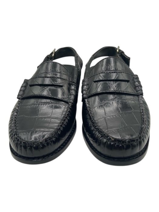GH Bass Shoe Size 7.5 Black Leather Croc Embossed Slingback loafer Flats Black / 7.5