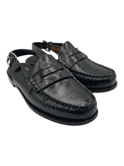GH Bass Shoe Size 7.5 Black Leather Croc Embossed Slingback loafer Flats Black / 7.5