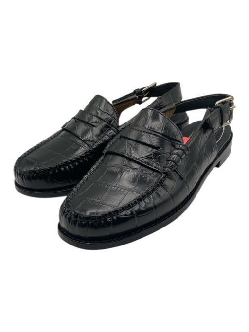 GH Bass Shoe Size 7.5 Black Leather Croc Embossed Slingback loafer Flats Black / 7.5