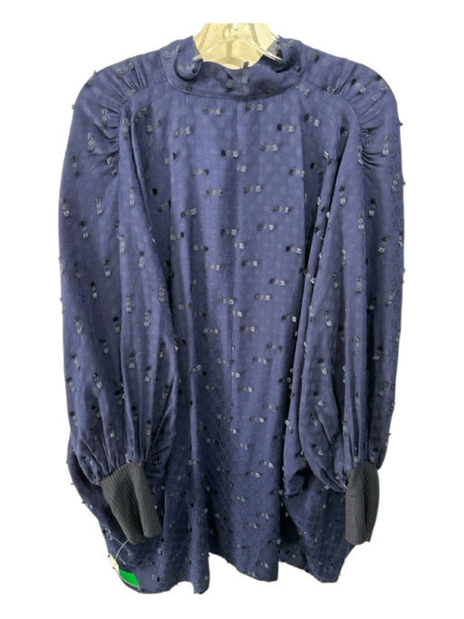 Rachel Comey Size 4/L Navy Blue Viscose Blend Long Sleeve Tie Neck V Neck Top Navy Blue / 4/L