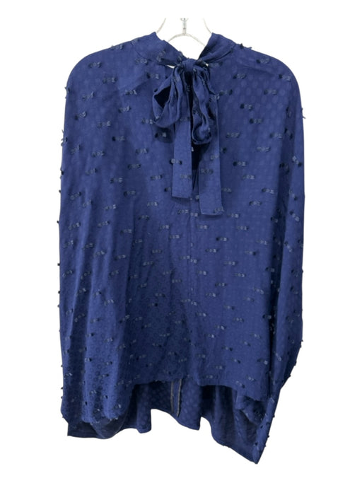 Rachel Comey Size 4/L Navy Blue Viscose Blend Long Sleeve Tie Neck V Neck Top Navy Blue / 4/L