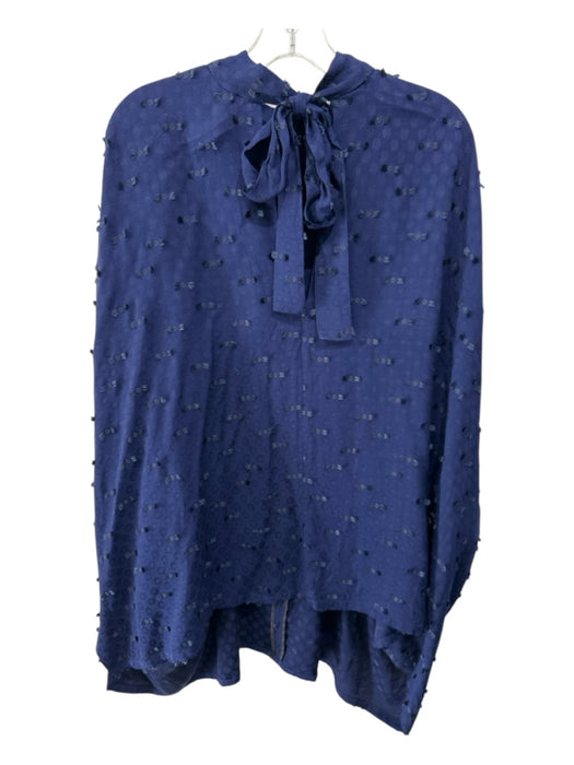 Rachel Comey Size 4/L Navy Blue Viscose Blend Long Sleeve Tie Neck V Neck Top Navy Blue / 4/L
