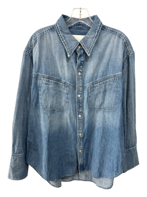 Citizens of Humanity Size L Light Wash Cotton Long Sleeve Button Up Collar Top Light Wash / L