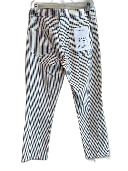 Frame Size 29 White & Navy Cotton Blend Striped 4 Pocket Zip Fly High Rise Jeans White & Navy / 29