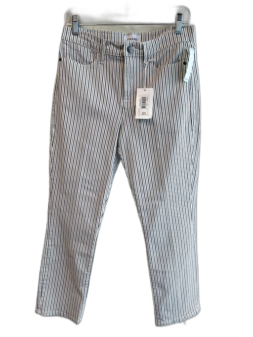 Frame Size 29 White & Navy Cotton Blend Striped 4 Pocket Zip Fly High Rise Jeans White & Navy / 29