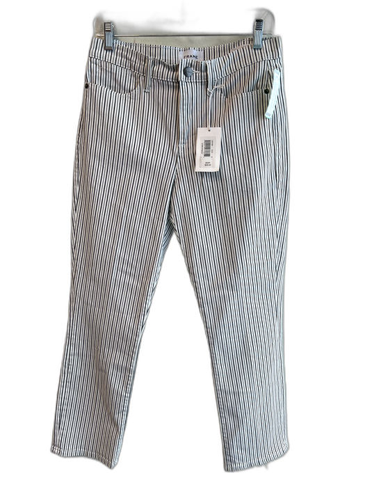 Frame Size 29 White & Navy Cotton Blend Striped 4 Pocket Zip Fly High Rise Jeans White & Navy / 29