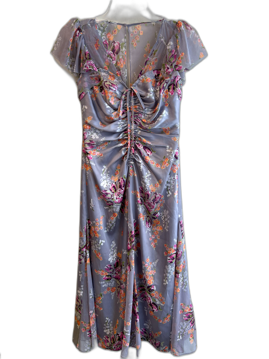 Cinq a Sept Size 4 Gray & multi Polyester Blend Floral Back Zip Cap Sleeve Dress Gray & multi / 4