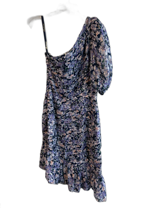 Shoshanna Size 8 Blue & Multi Viscose Blend One Shoulder Floral Side Zip Dress Blue & Multi / 8